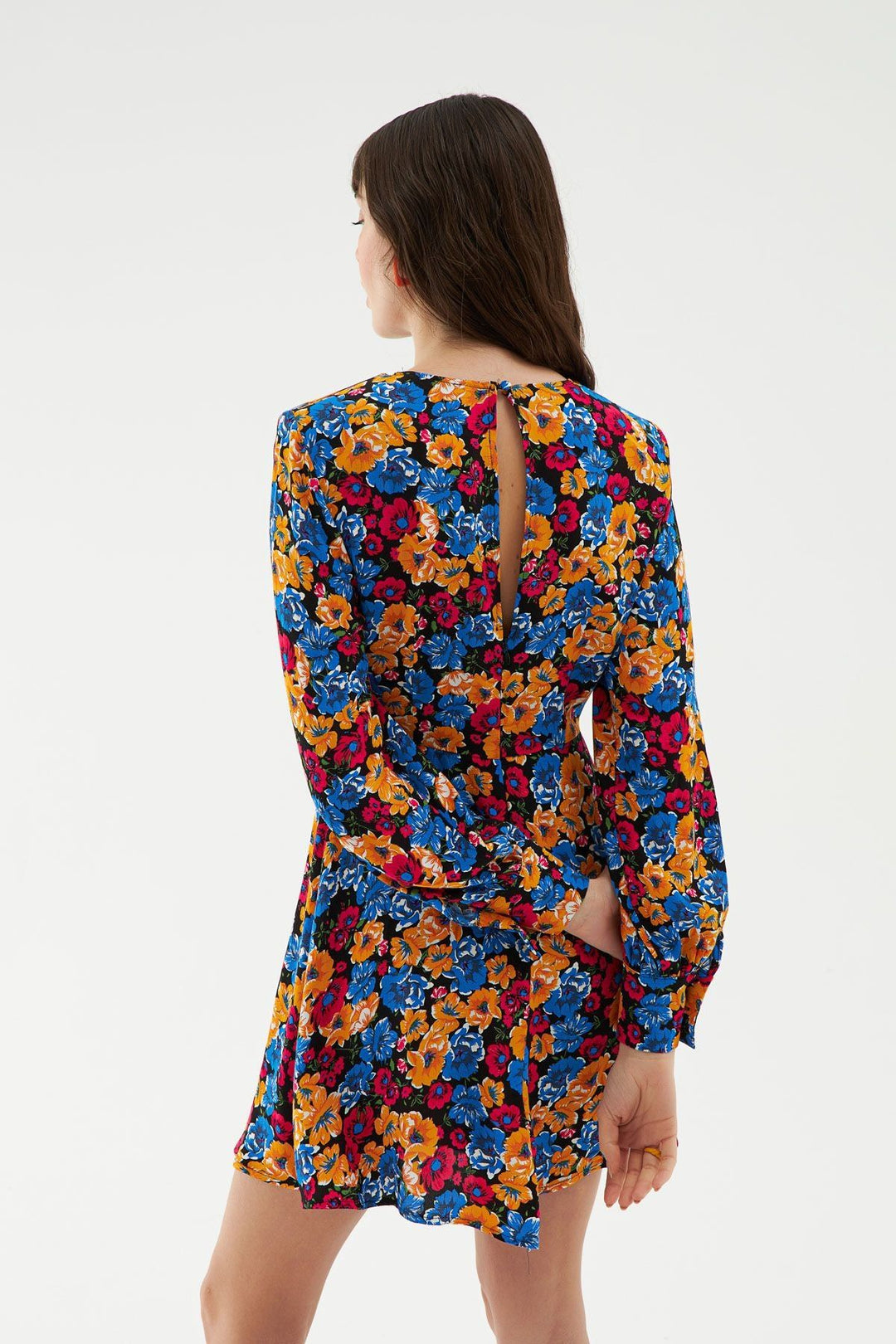 Wadding Asymmetrical Floral Dress Navy Blue