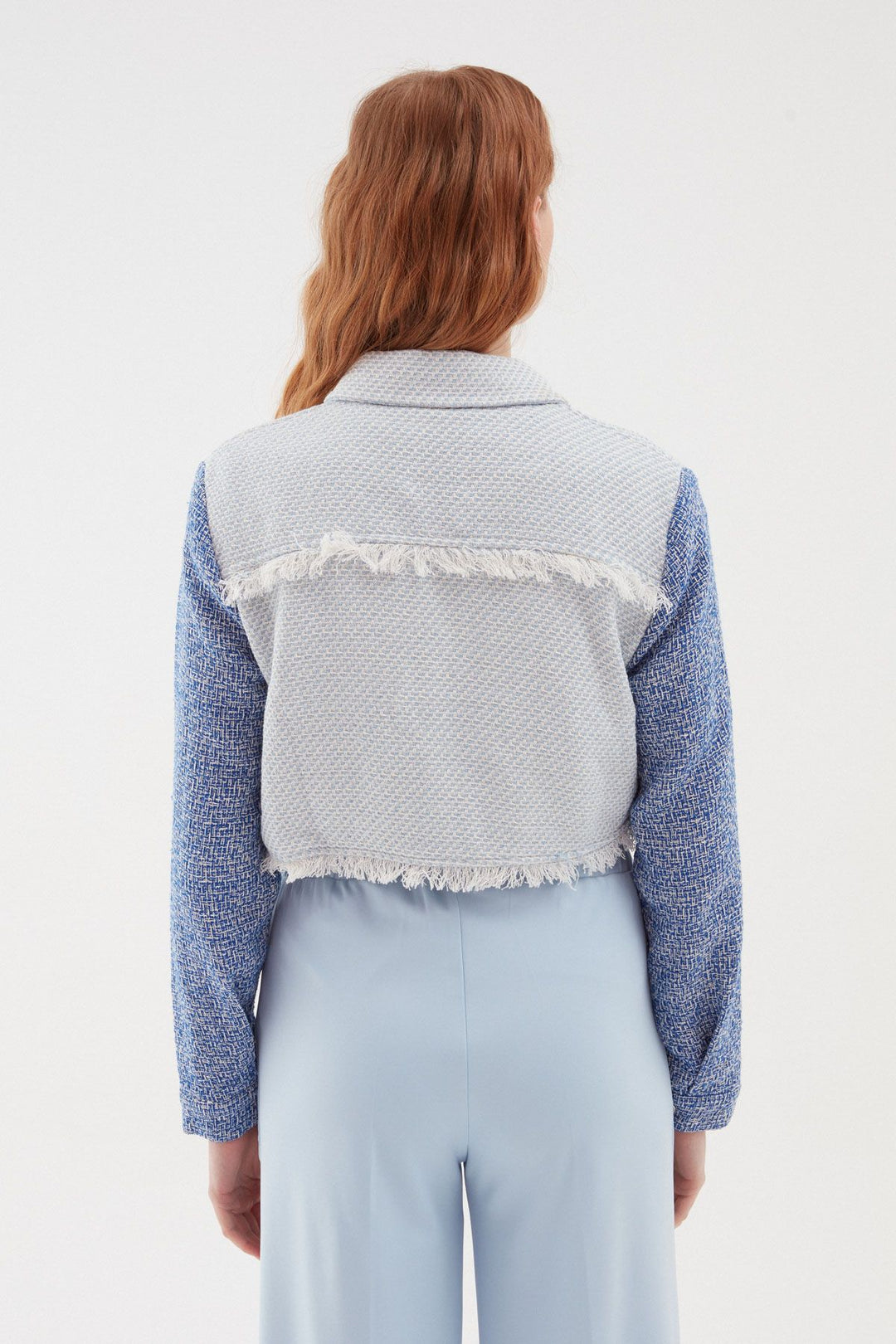 Püsküllü Tüvit Ceket Mavi