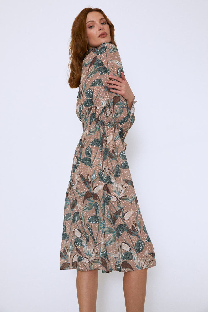 Floral Pattern Dress Camel