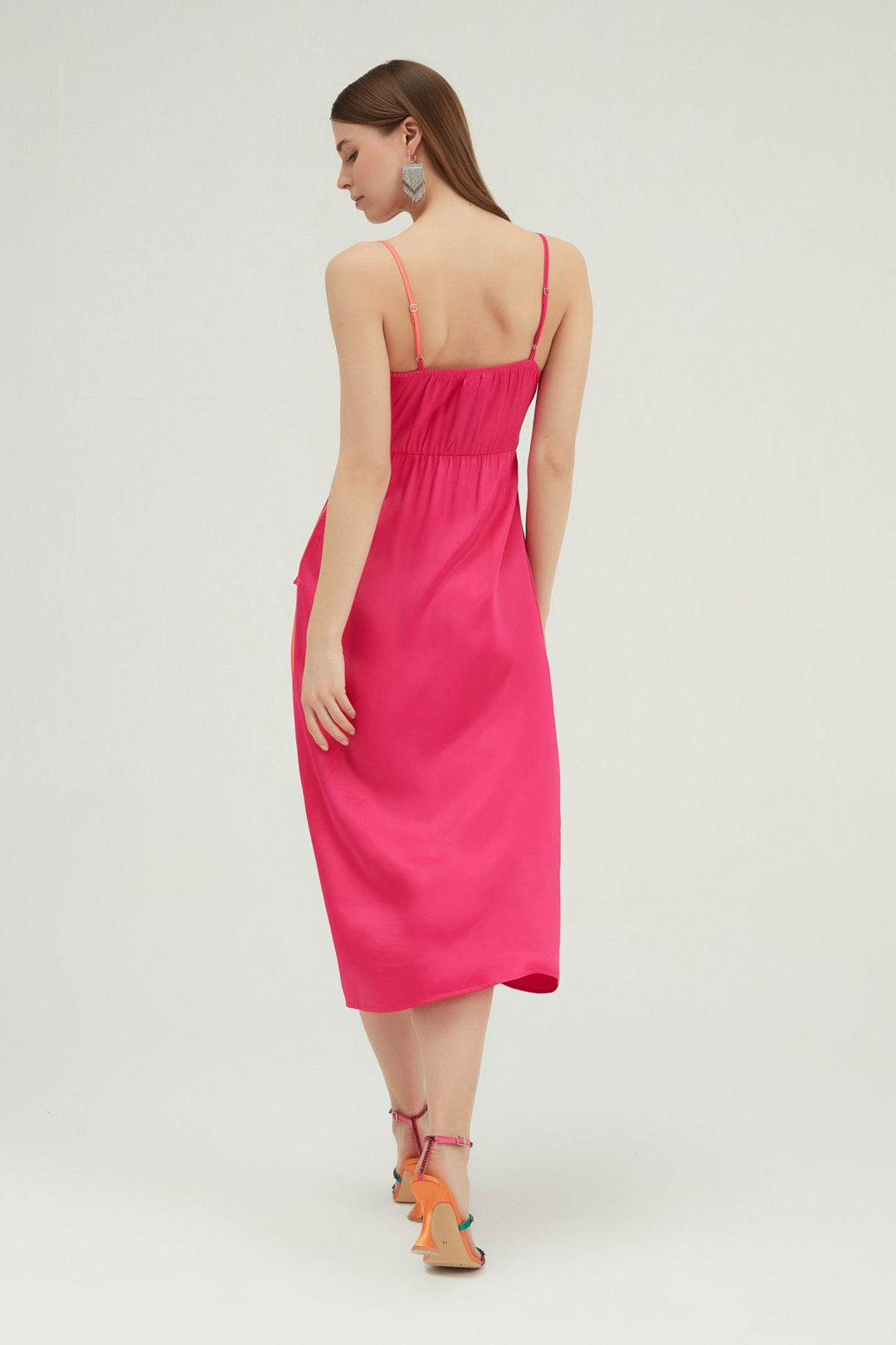 Two Color Double Breasted Strap Dress Fuchsia