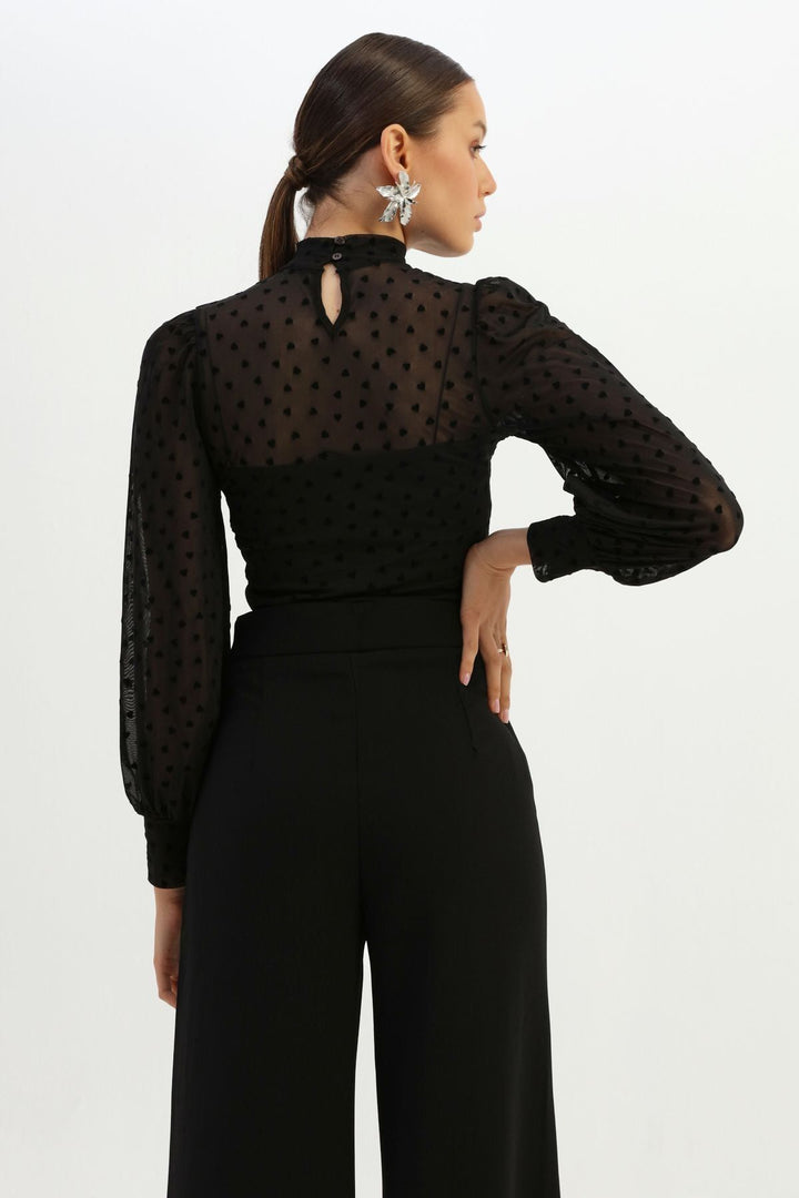Balloon Sleeve Tulle Blouse Black