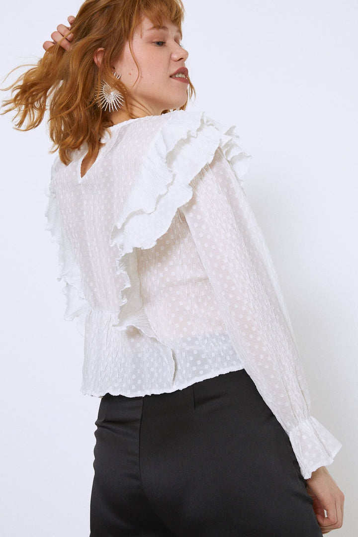Frilled Long Sleeve Blouse Ecru