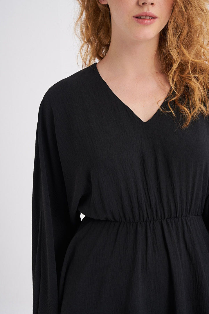 V Neck Midi Dress Black