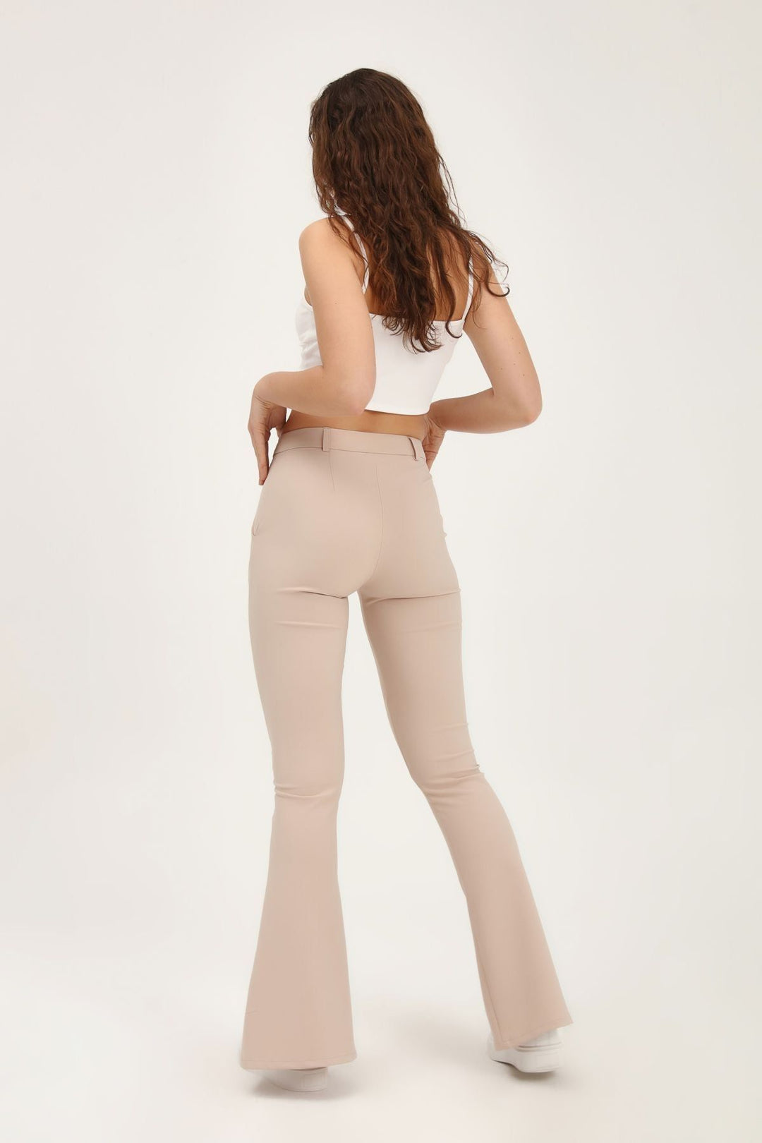 İspanyol Paça Yüksek Bel Pantolon Bej