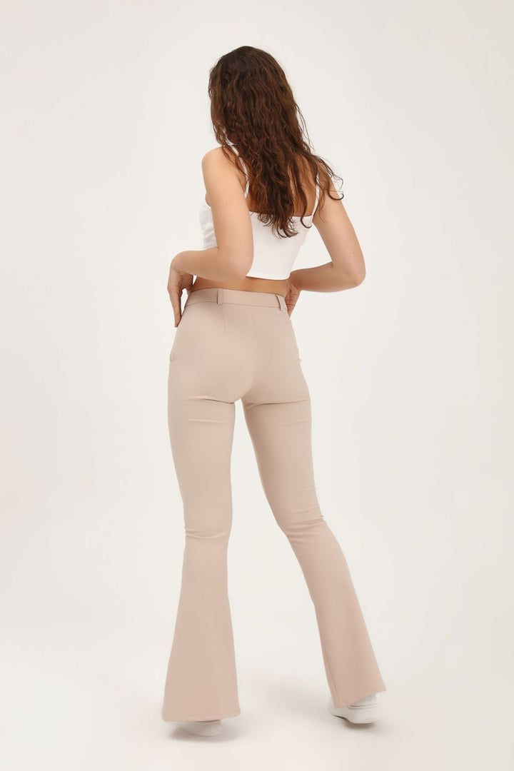 İspanyol Paça Yüksek Bel Pantolon Bej