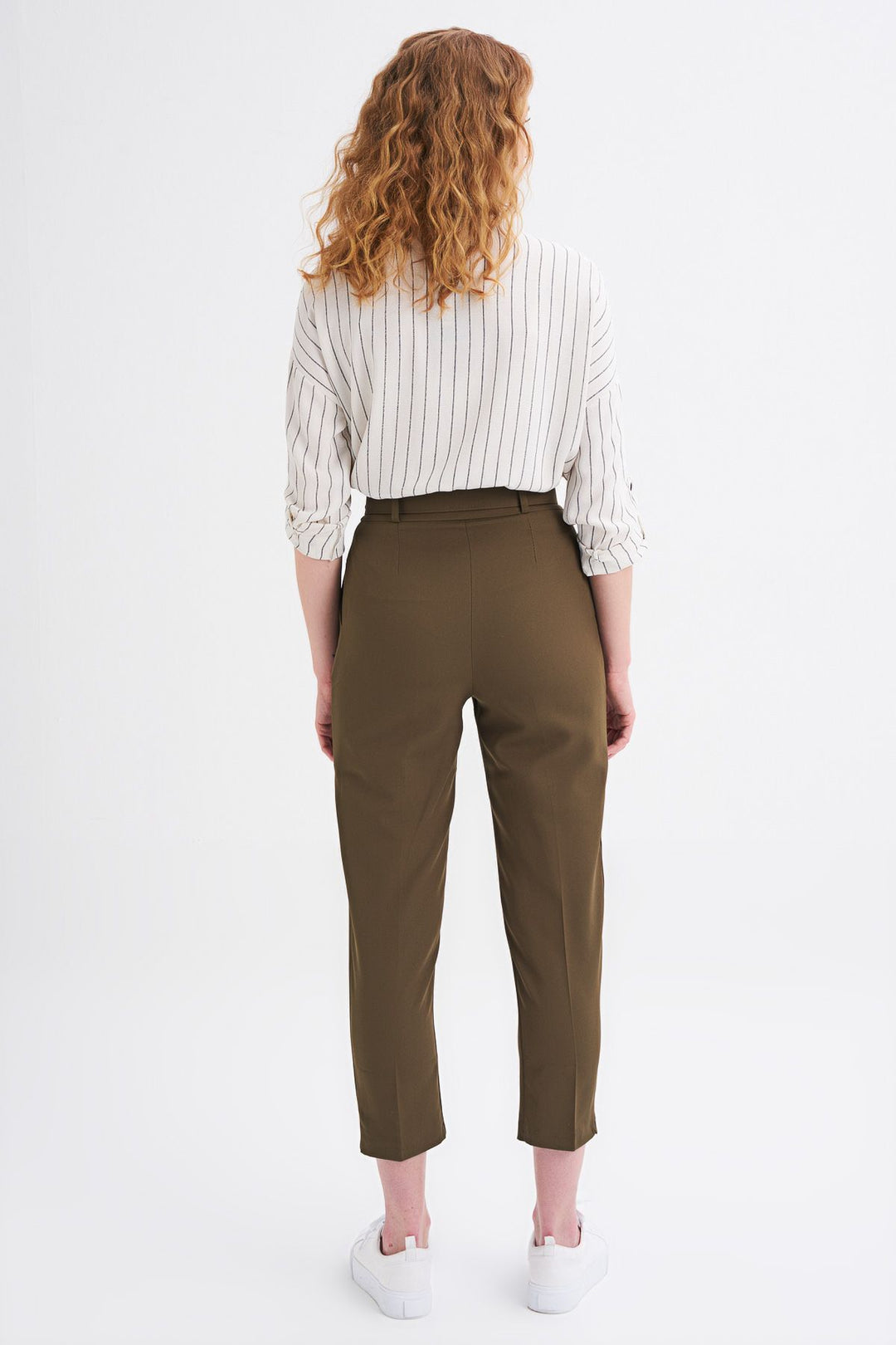 Beli Kemerli Kumaş Pantolon Haki