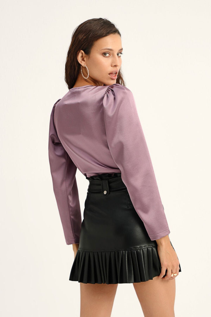 Double Breasted Satin Bodysuit Dark Lilac