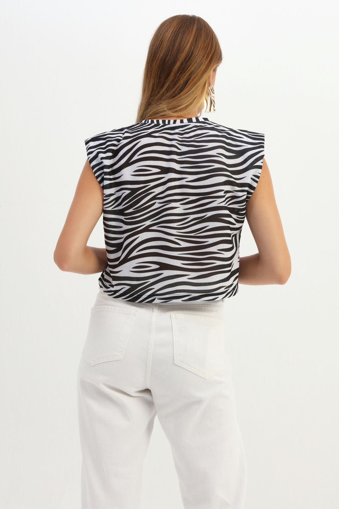 Zebra Desenli Vatkalı Tişört Siyah