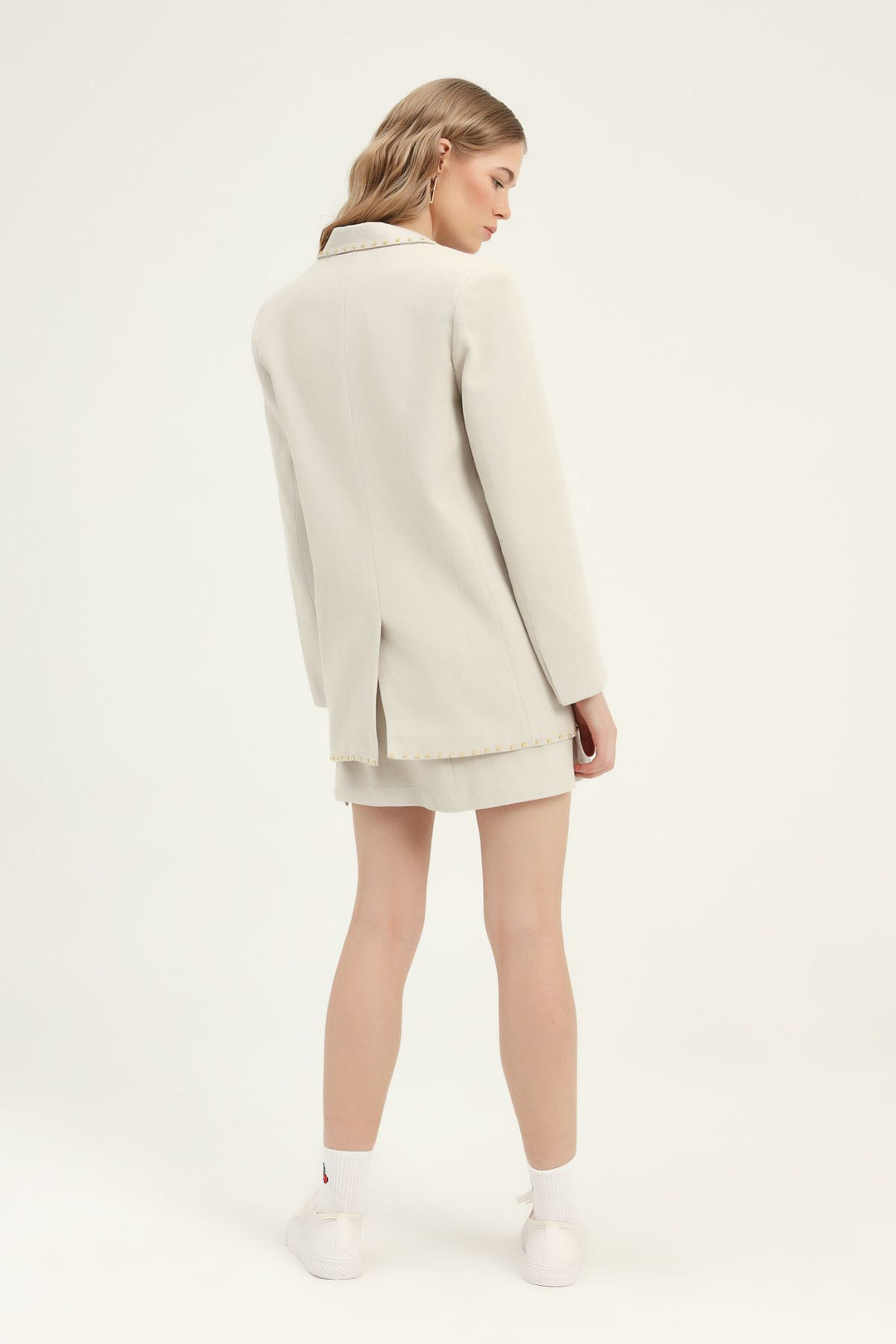 Tek Düğmeli Blazer Ceket Taş