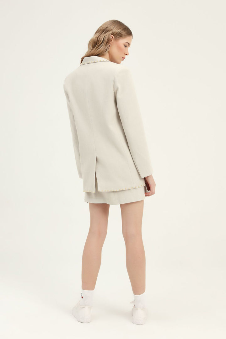 Tek Düğmeli Blazer Ceket Taş