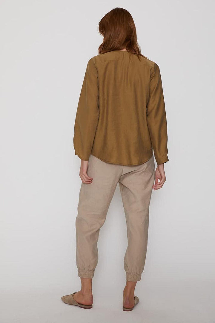 Buttoned V-Neck Shirt Khaki