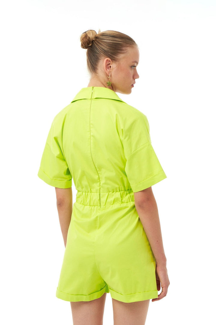 Buckle Accessory Shorts Jumpsuit Neon Green