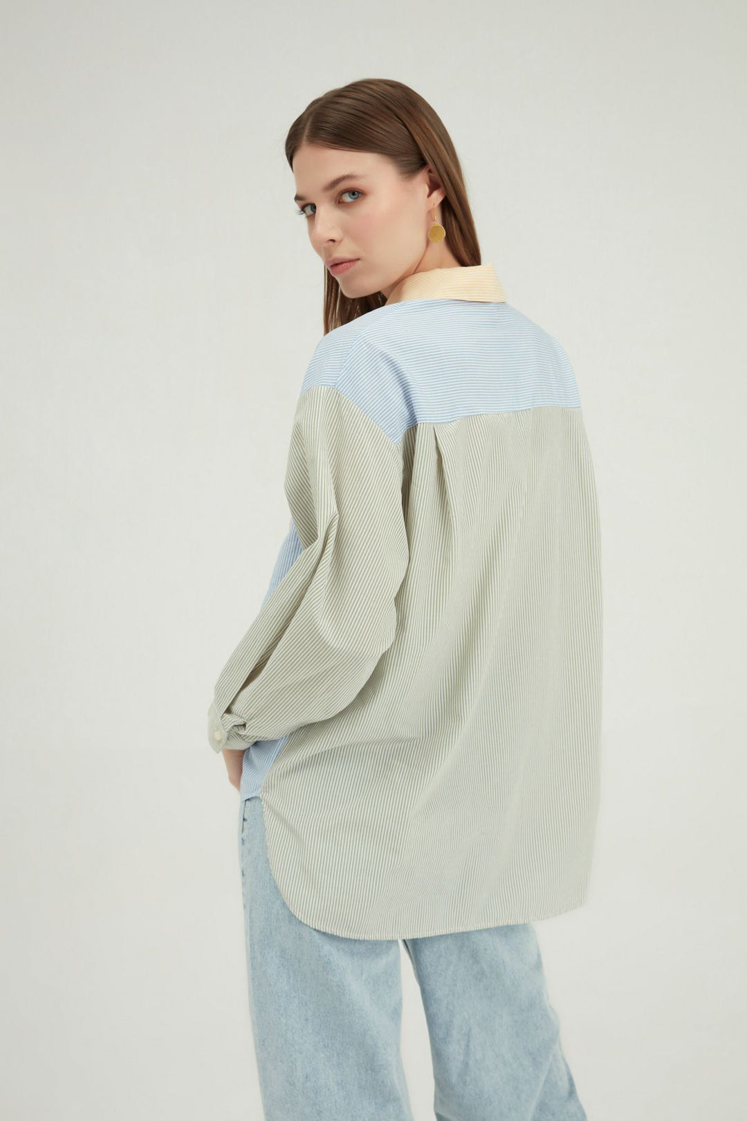 Çizgili Renkli Oversize Gömlek Pembe