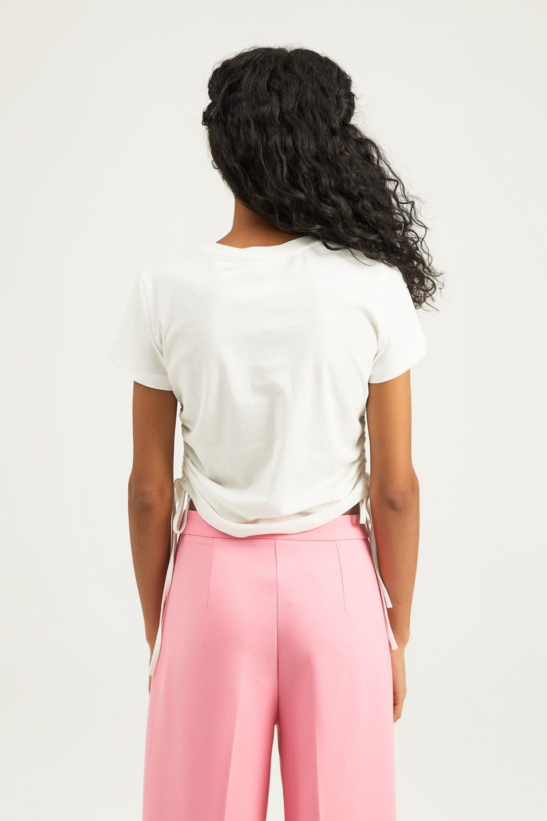 Embroidered Ruffle Detailed T-Shirt White