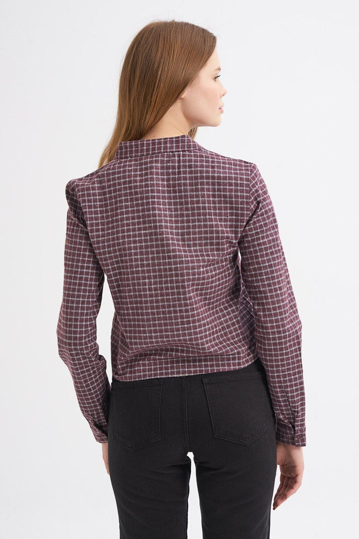 Tek Cepli Ekose Gömlek Bordo