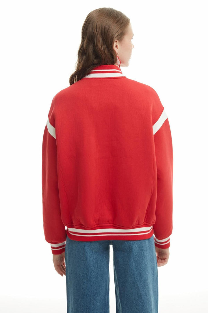 Print Detailed Bomber Jacket Red