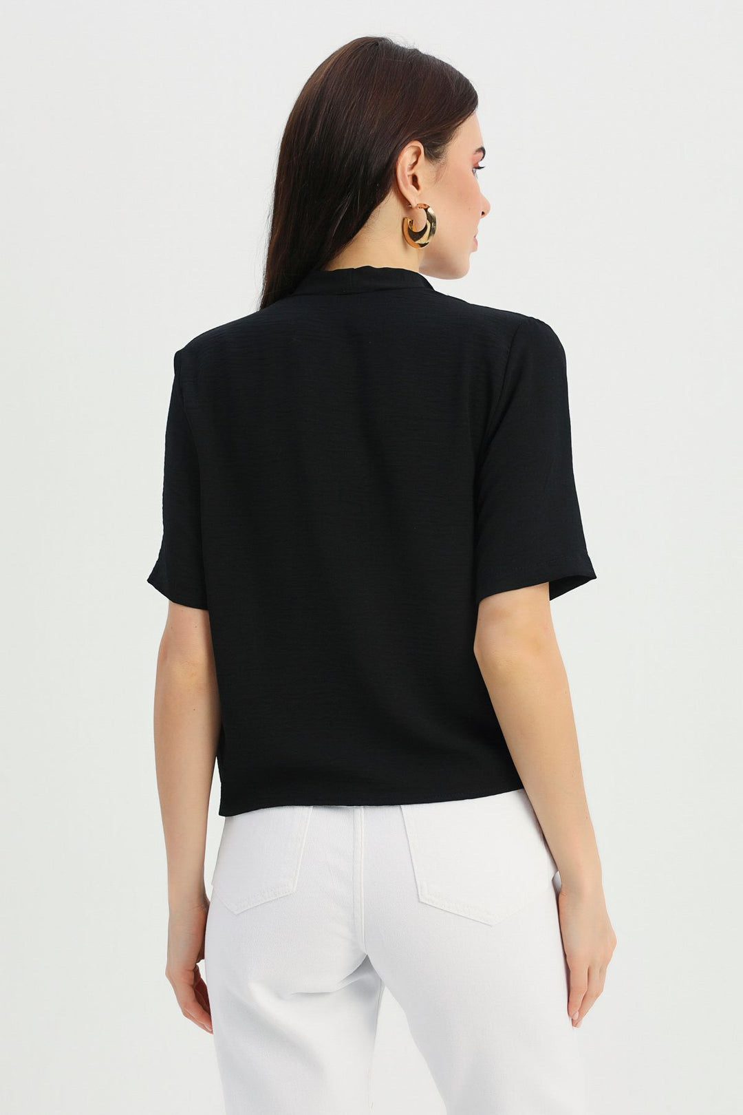 Side Tie Double Breasted Blouse Black