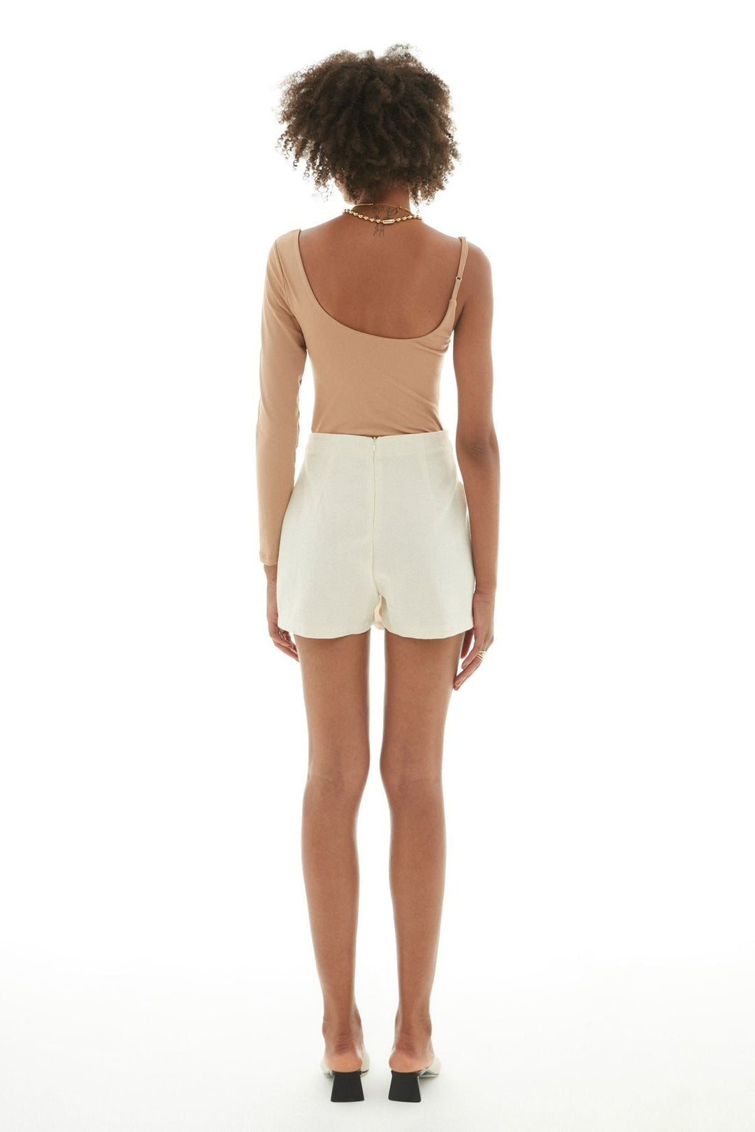 Striped Linen Short Skirt Natural