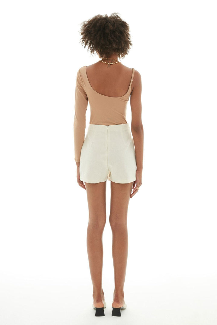 Striped Linen Short Skirt Natural