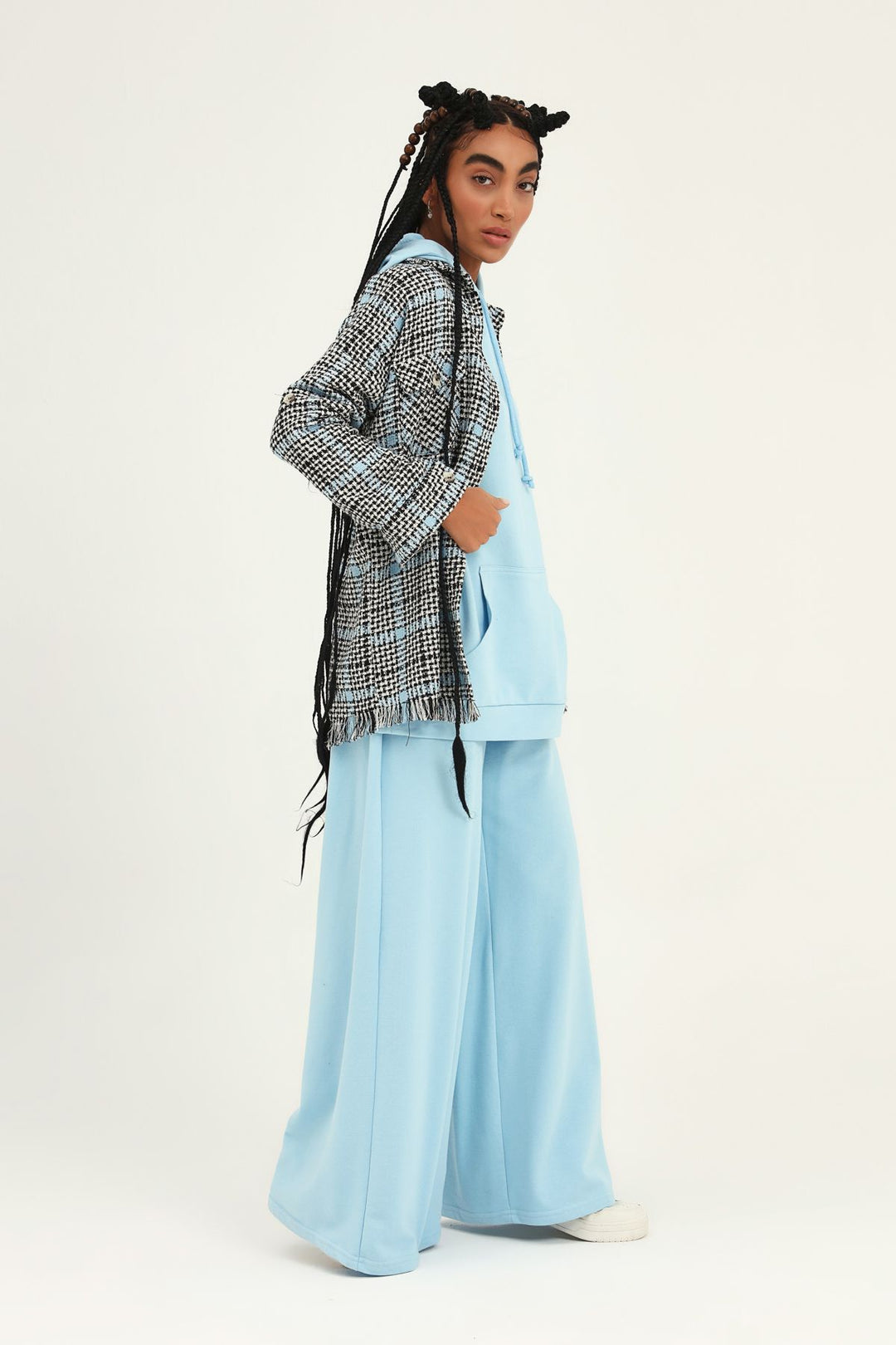 Elastic Waist Wide Leg Tracksuit Blue