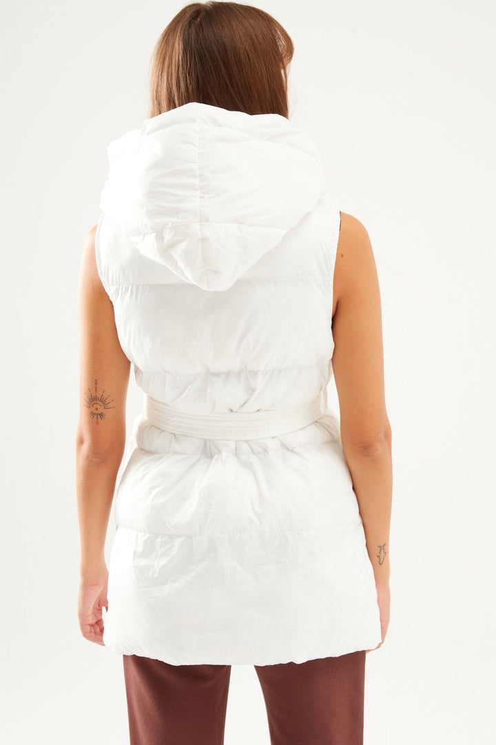 Hooded Belt Inflatable Vest Ecru