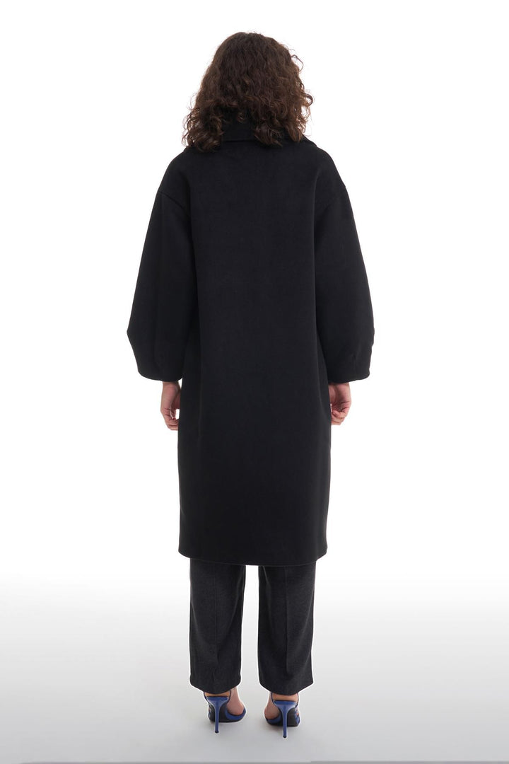 Double Breasted Collar Oversize Coat Black