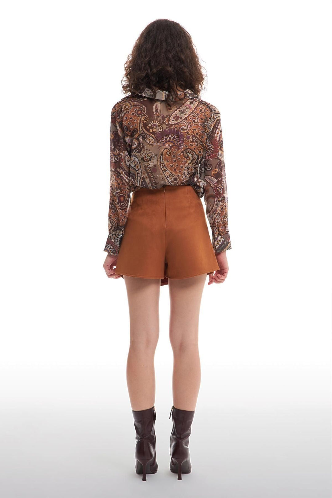 Asymmetrical Suede Short Skirt Tan