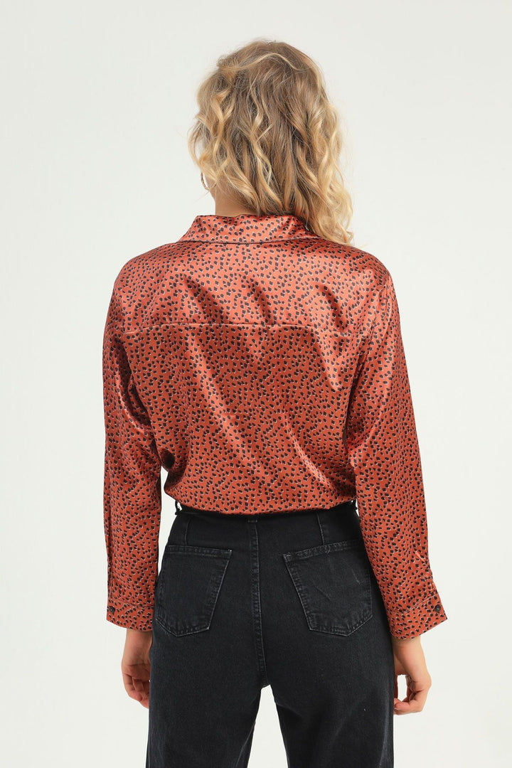 Desenli Saten Gömlek Kiremit