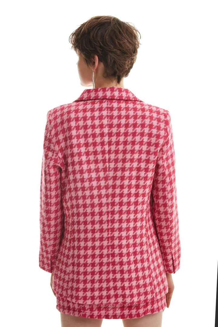 Renkli Tüvit Blazer Ceket Fuşya
