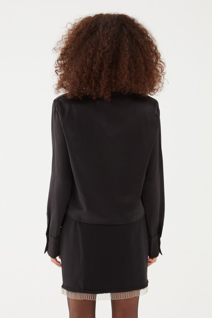Satin Shirt Black With Wadding Sleeves