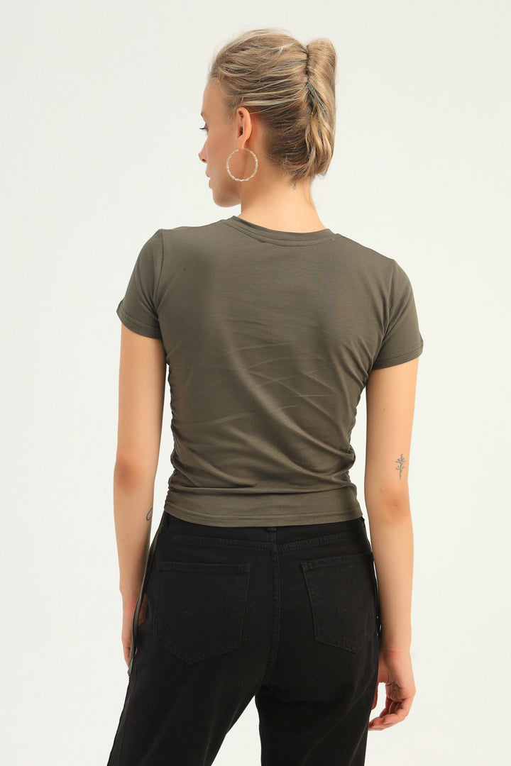 Yanları Büzgülü Basic Tişört Haki