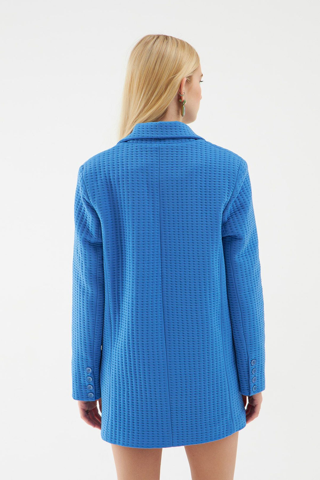 Dokulu Blazer Ceket Sax