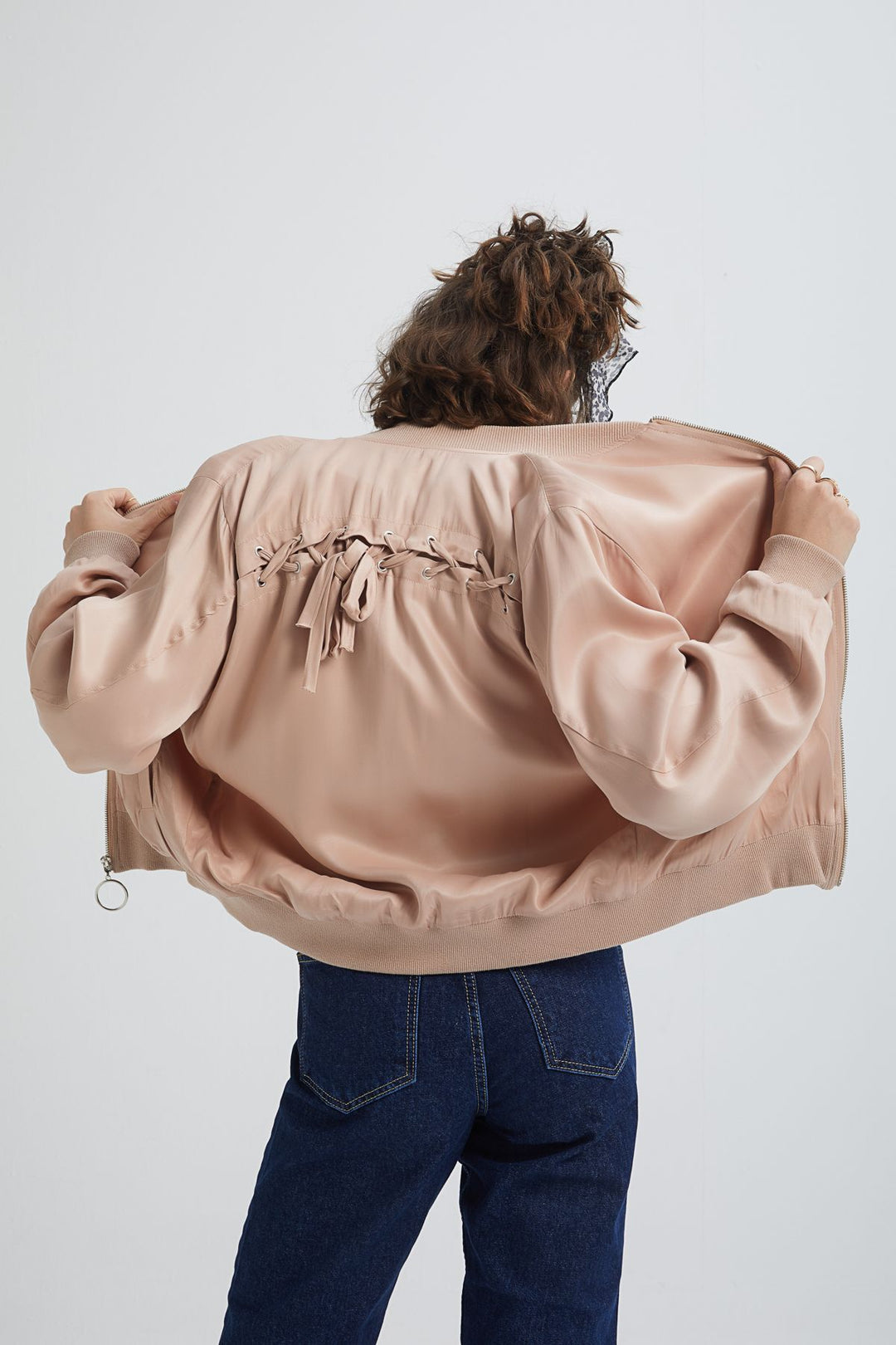 Stripe Detailed Bomber Jacket Powder