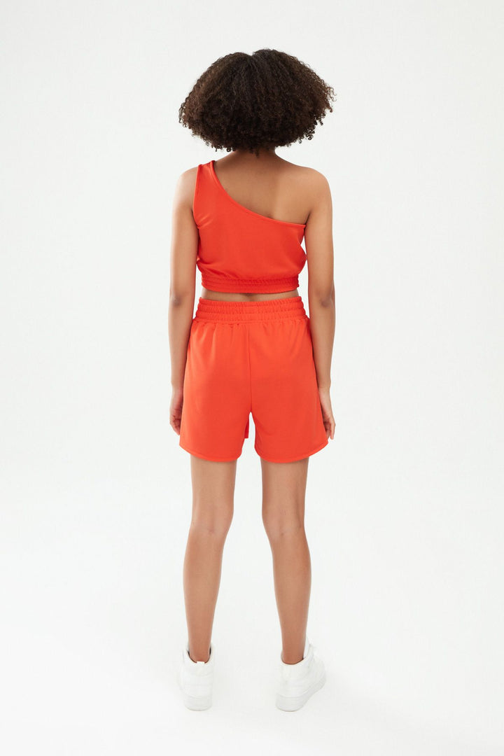 One Shoulder Crop Blouse Orange