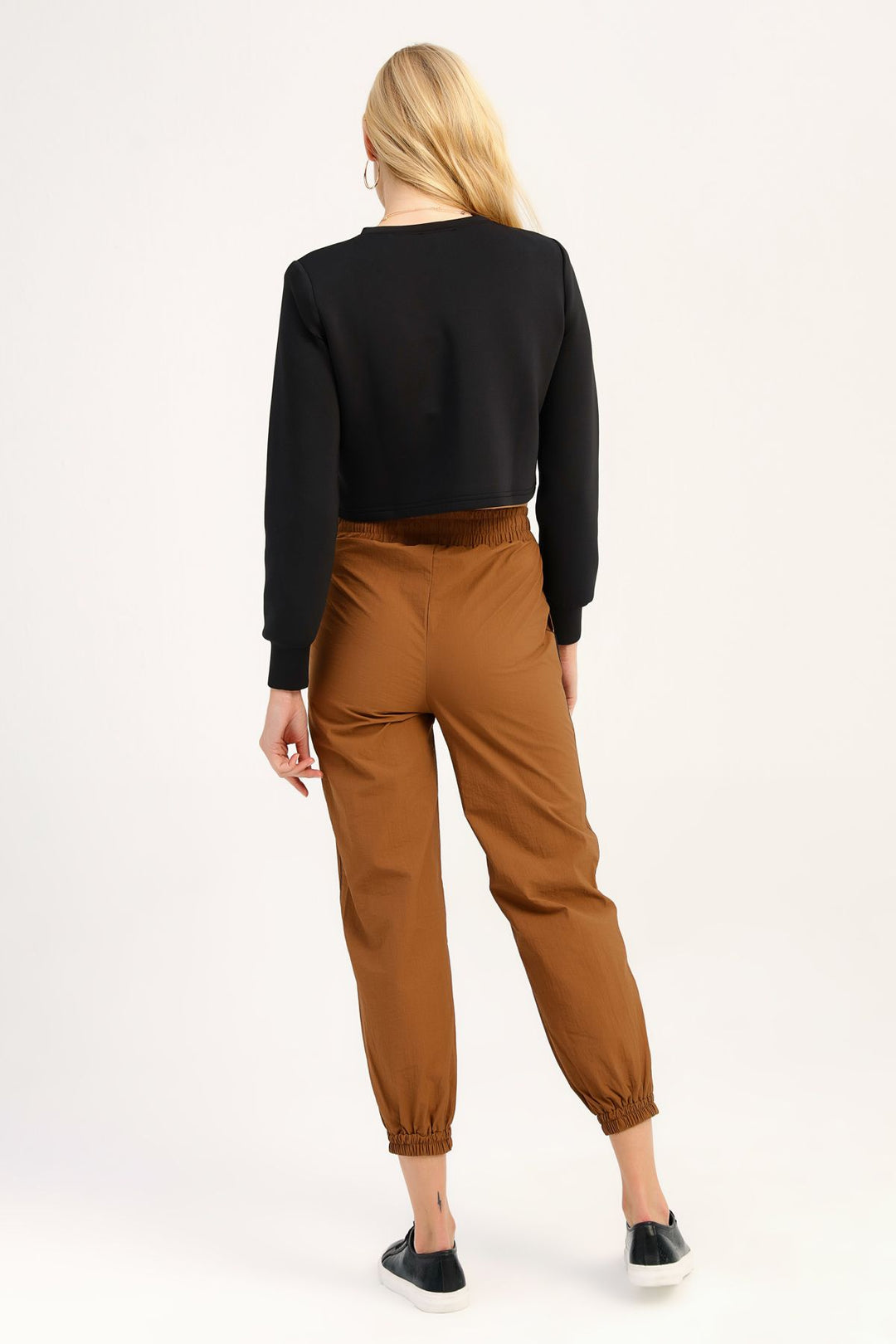Elastic Tie Waist Jogger Pants Camel