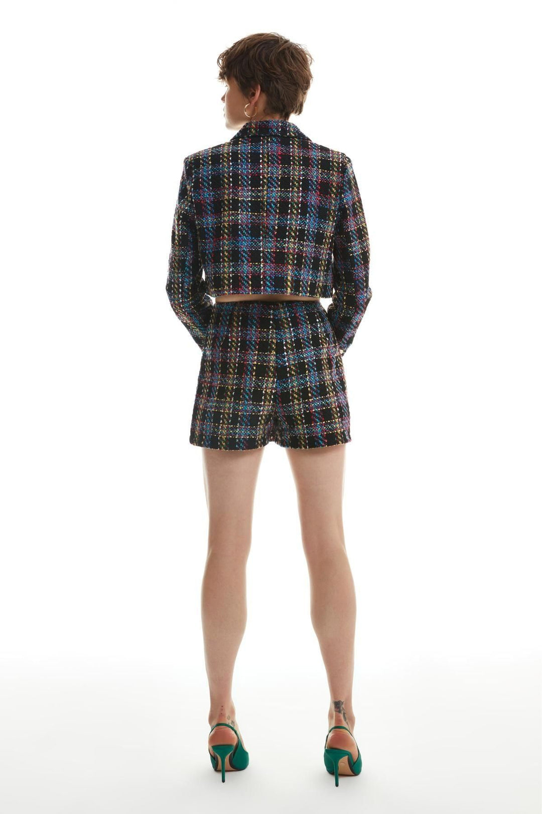 Colorful Tweed Crop Blazer Jacket Black