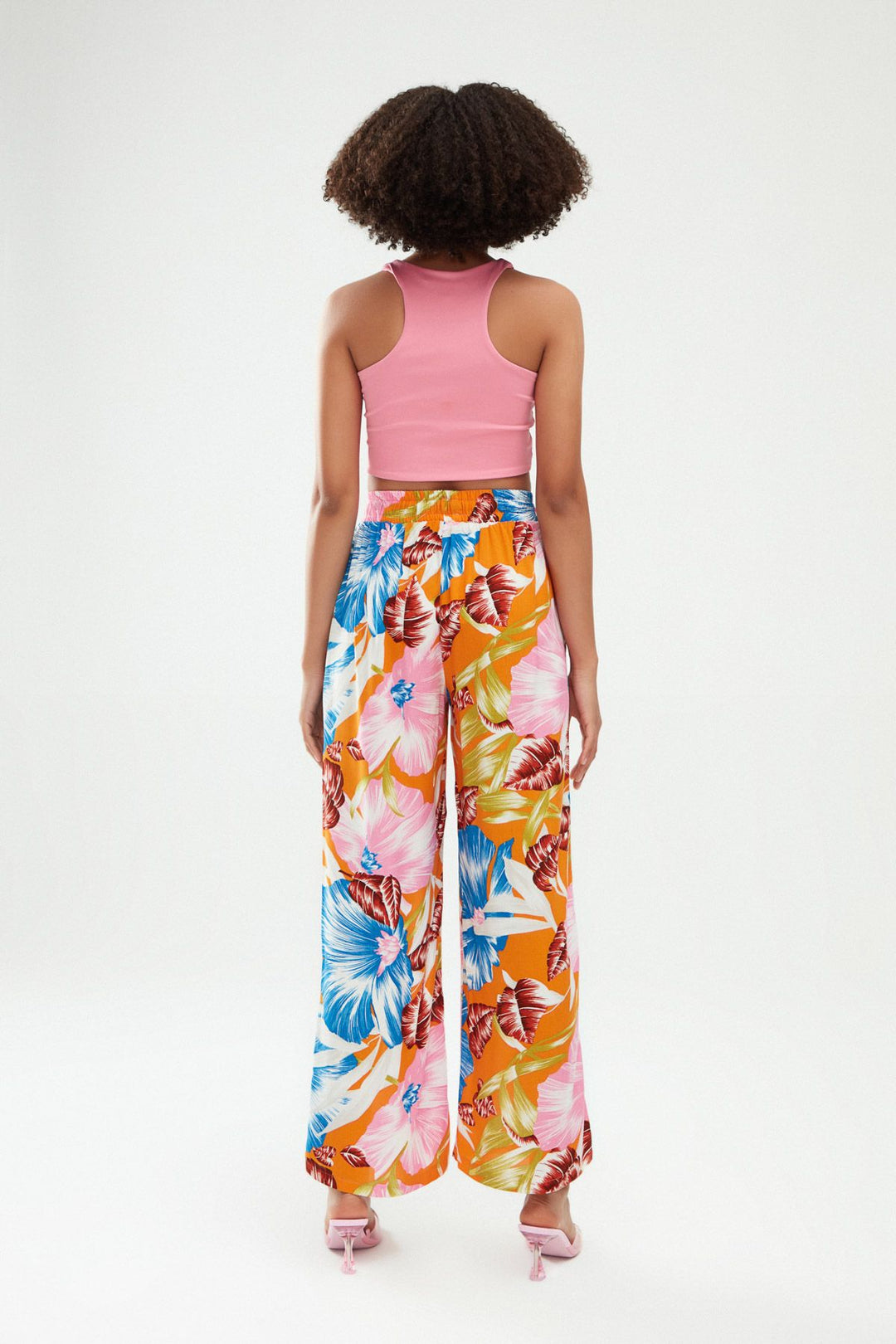 Desenli Beli Lastikli Pantolon Turuncu