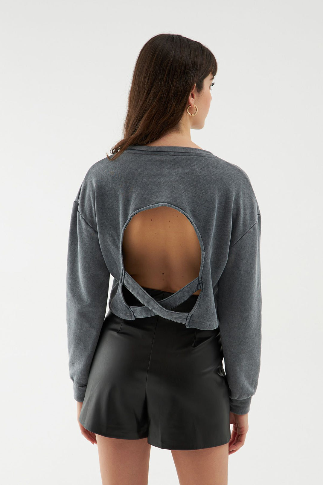 Low Back Crop Sweatshirt Anthracite