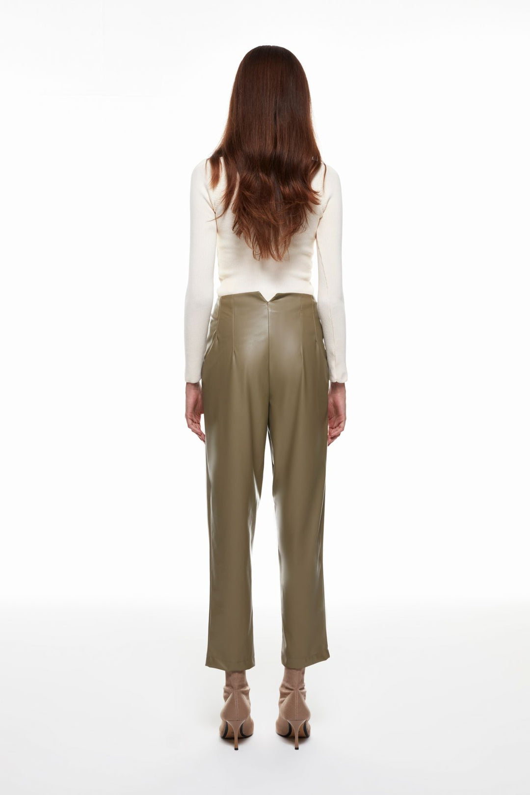 Pens Detaylı Deri Pantolon Koyu Haki