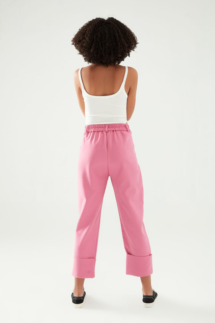 İnci Detaylı Duble Paça Pantolon Fuşya