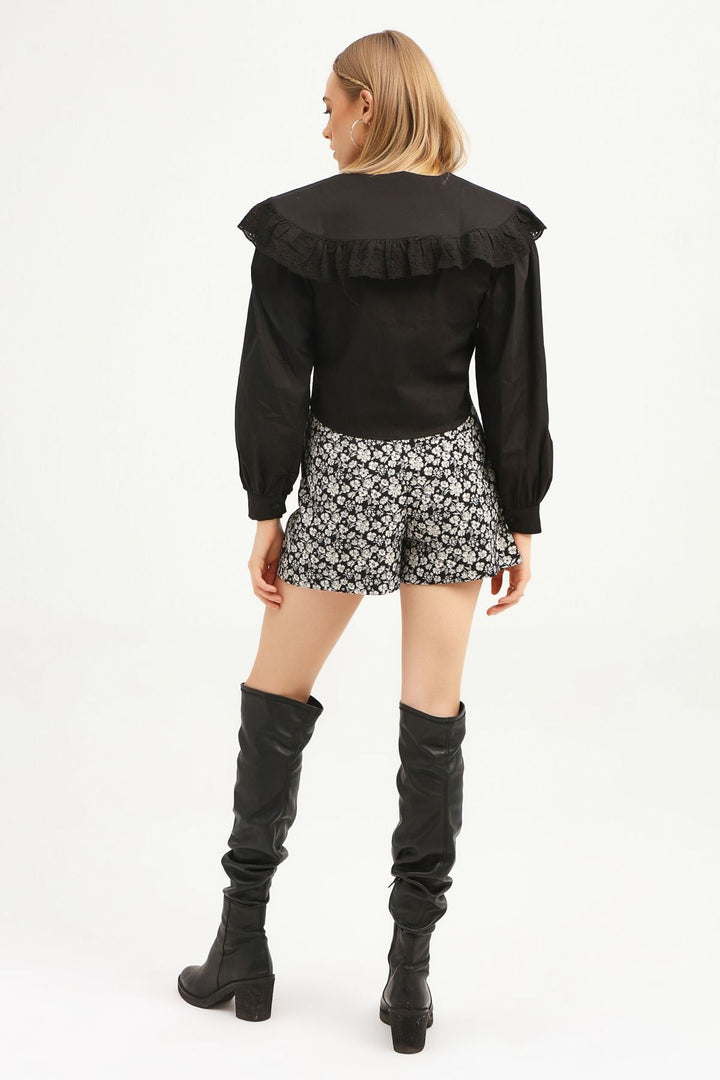 Guipure Ruffle Shirt Black