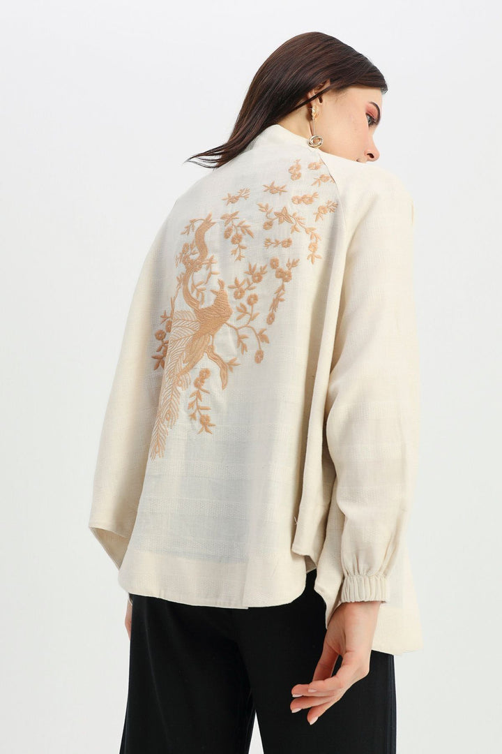 Arkası Nakışlı Ceket Ekru