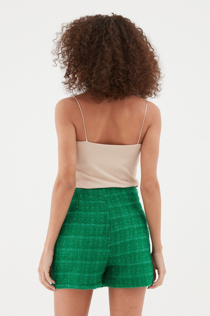 Tweed Patterned Mini Short Skirt Green