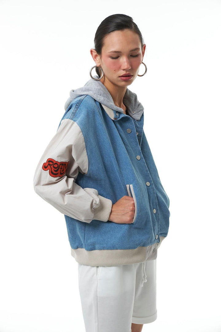 Back Printed Bomber Jacket Blue