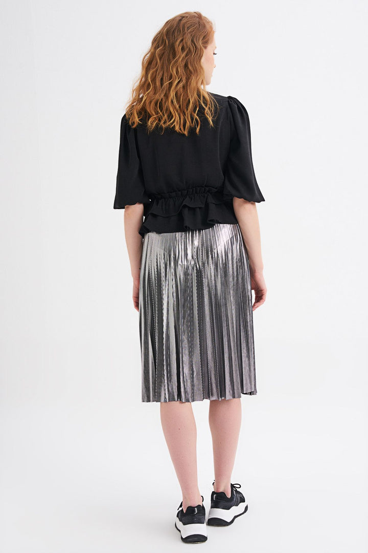 Pleated Midi Skirt Silver