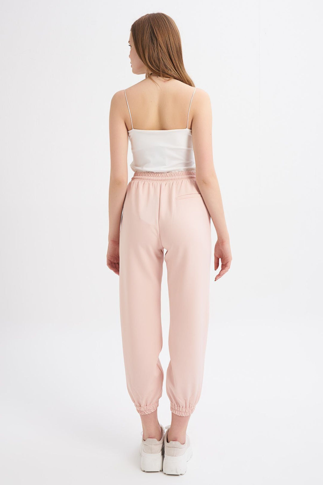 Paçası Lastikli Pantolon Pudra