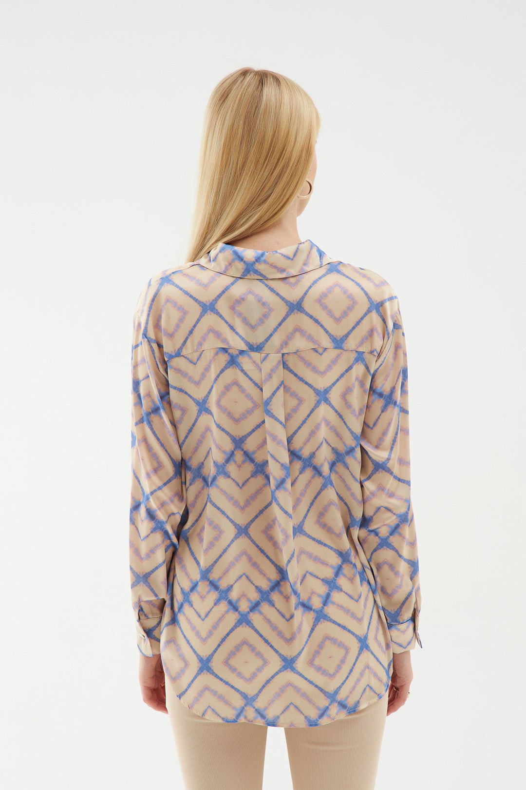 Patterned Satin Shirt Beige