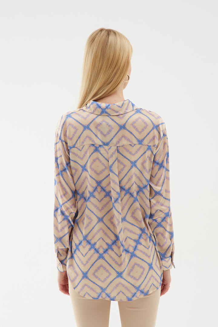 Patterned Satin Shirt Beige