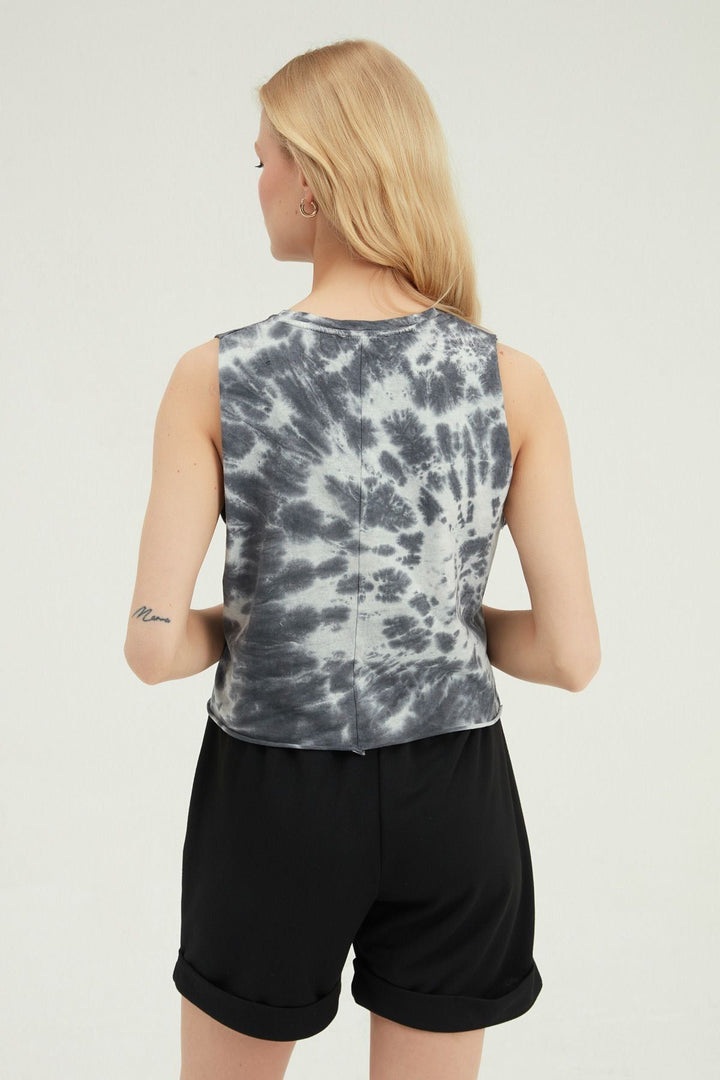 Tie-Dye Patterned Sleeveless T-Shirt Black