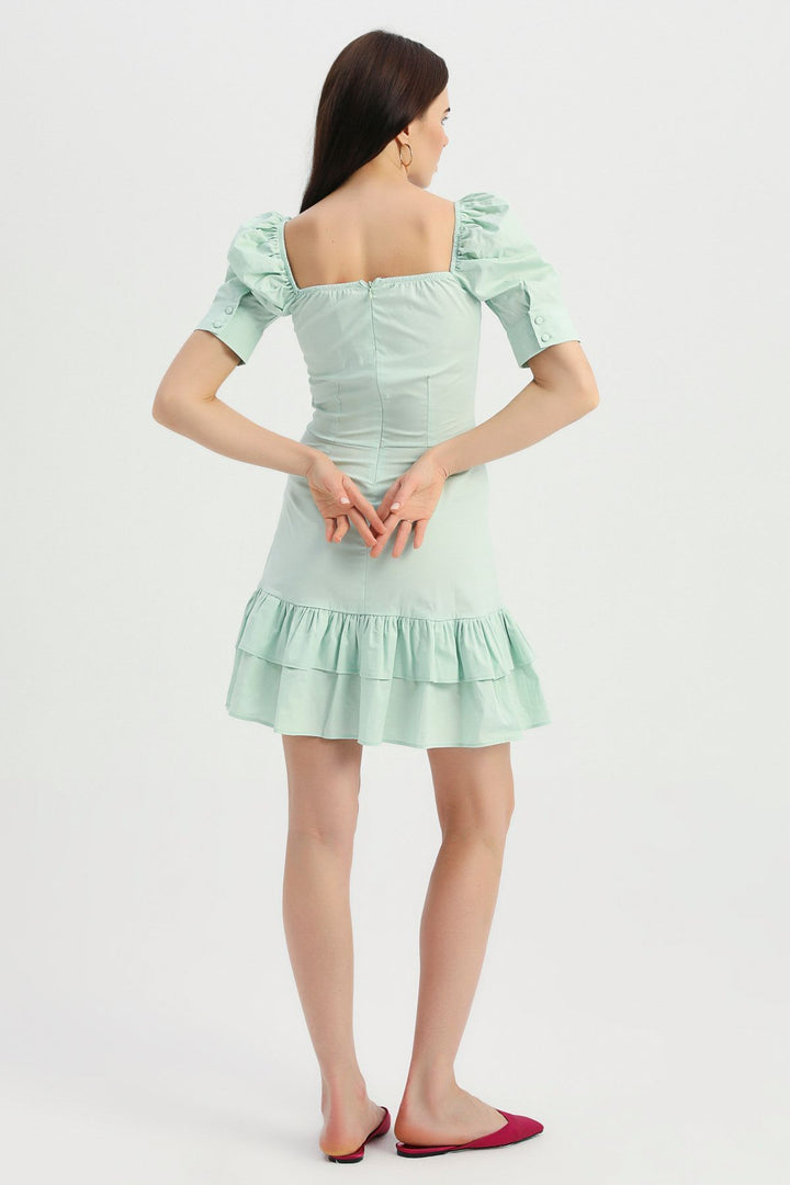 Tie Detailed Balloon Sleeve Dress Mint